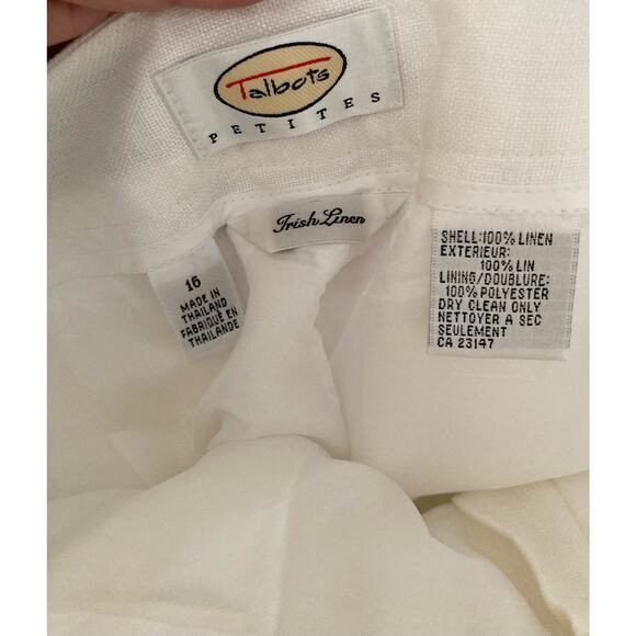 Talbots Irish Linen Petite Pants Cropped Size 16P White Fully Lined NWOT - Picture 4 of 7
